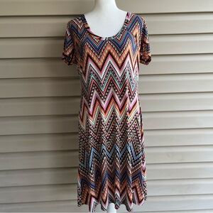 •Nina Leonard• Multicolored Knit Chevron Dress - Size Medium